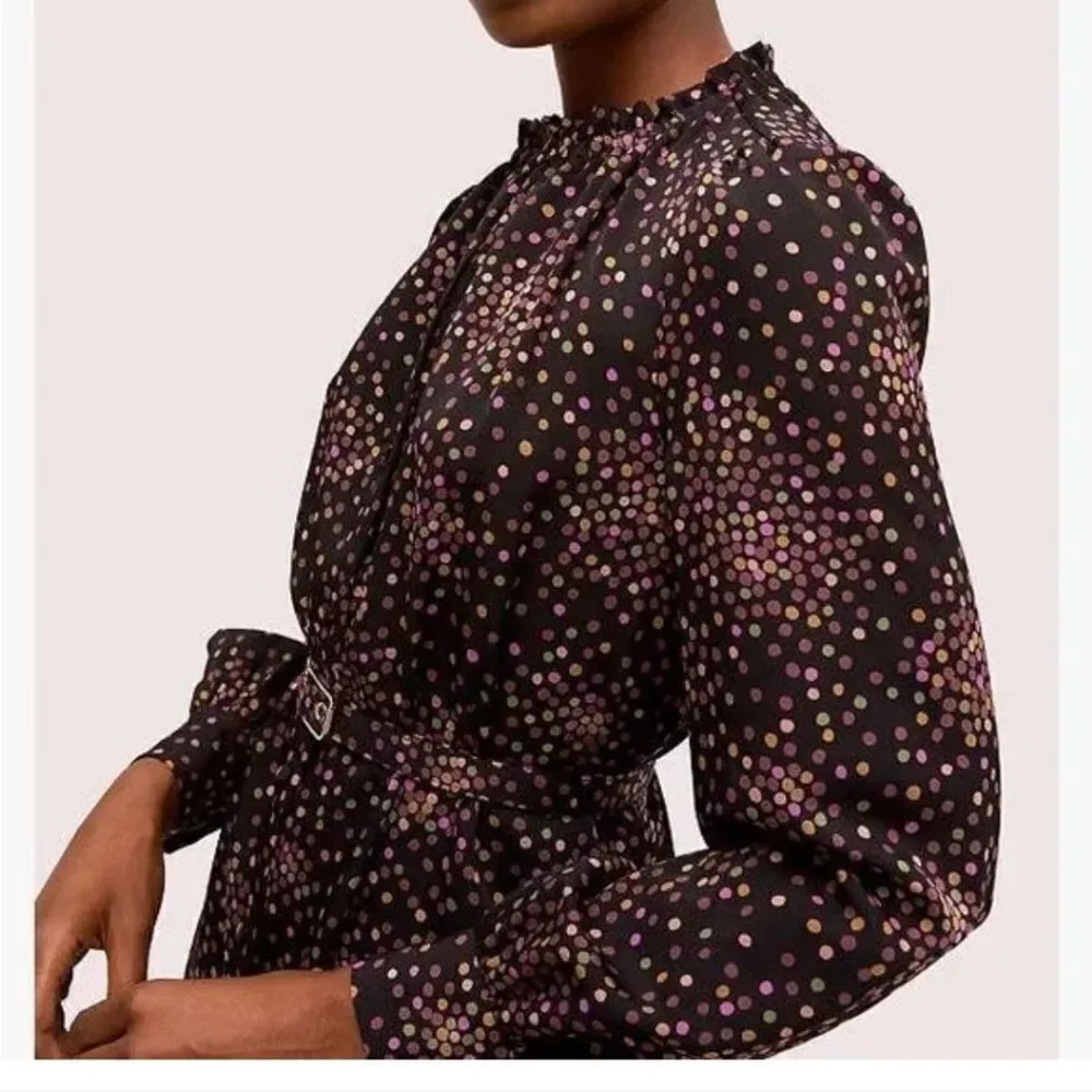 Kate Spade Disco Dots Ruffle Shirt Dress Black Size 4 EUC